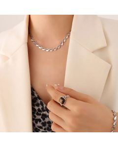 Women Fashion Plating No Inlaid Stainless Steel Necklaces Heart Titanium Steel Bracelets Necklace -Steel Color-01