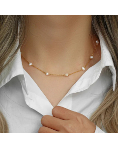 Women Geometry Plating Metal Pearl Stainless Steel Necklaces Lady Geometric Stainless Steel Necklace 