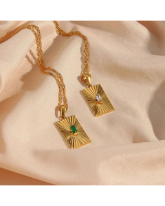 Women Fashion Geometry Plating Metal Zircon Stainless Steel Necklace Square Stainless Steel Necklace 