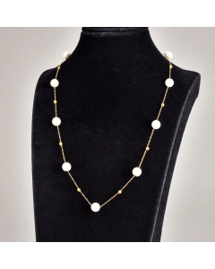 Women Elegant Beaded Pearl Stainless Steel Necklaces Geometric Titanium Steel Necklace 