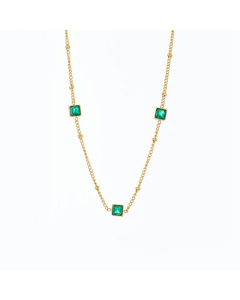 14K Gold Plated Geometric Clavicle Chain Necklace New Style Square Green Zirconium Stainless Steel 