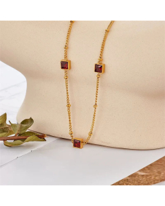 14K Gold Plated Geometric Clavicle Chain Necklace New Style Square Green Zirconium Stainless Steel 