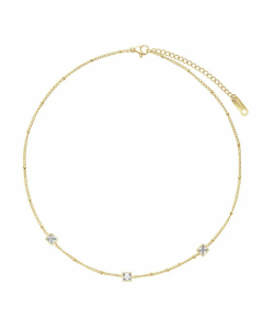14K Gold Plated Geometric Clavicle Chain Necklace New Style Square Green Zirconium Stainless Steel 
