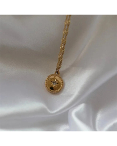 New Style Round Six-Pointed Star Stainless Steel Inlaid Zirconium Heart Pendant Necklace