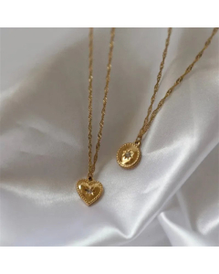New Style Round Six-Pointed Star Stainless Steel Inlaid Zirconium Heart Pendant Necklace