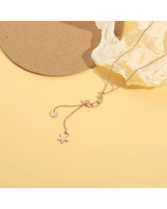 Fashion Plated 14K Gold Round Star Pendant Necklace Hollow Moon Titanium Steel 