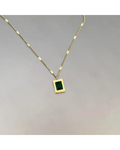 Women Elegant Inlay Zircon Necklaces Square Titanium Steel Necklace 