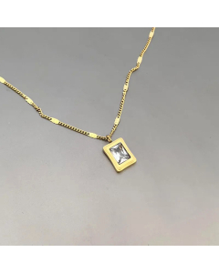 Women Elegant Inlay Zircon Necklaces Square Titanium Steel Necklace 