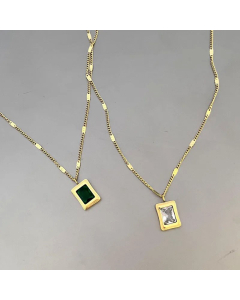 Women Elegant Inlay Zircon Necklaces Square Titanium Steel Necklace 