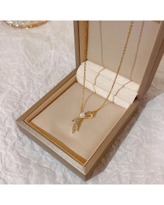 Women Pearl Bowknot Zircon Necklaces Sweet Bow Knot Imitation Pearl Titanium Steel Necklace 