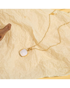 Round Square Oval Adjustable Golden Inlaid White Shell Stainless Steel Necklace