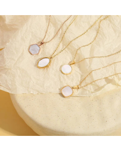 Round Square Oval Adjustable Golden Inlaid White Shell Stainless Steel Necklace
