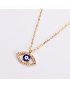 Women Fashion Inlay Rhinestone Stainless Steel Necklaces Eye Titanium Steel Pendant Necklace 