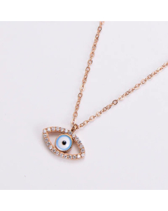 Women Fashion Inlay Rhinestone Stainless Steel Necklaces Eye Titanium Steel Pendant Necklace 