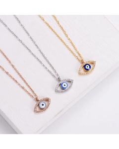 Women Fashion Inlay Rhinestone Stainless Steel Necklaces Eye Titanium Steel Pendant Necklace 