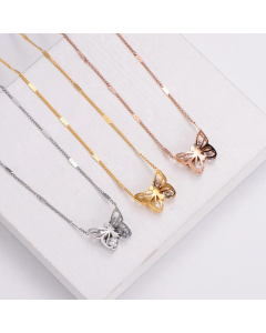 Women Fashion Butterfly Diamond Stainless Steel Necklaces Rhinestone Pendant Necklace 