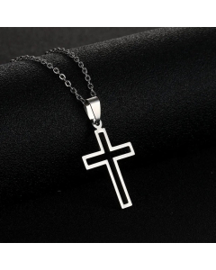 Fashion Stainless Steel Necklace Hollow Cross Plating Stainless Steel Necklaces-Steel Color-01