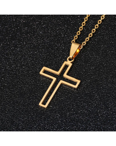 Fashion Stainless Steel Necklace Hollow Cross Plating Stainless Steel Necklaces-Gold Color-01