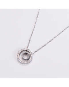 Women Fashion Round Rhinestone Pendant Necklace Diamond Stainless Steel Necklaces