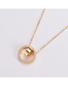 Women Fashion Round Rhinestone Pendant Necklace Diamond Stainless Steel Necklaces
