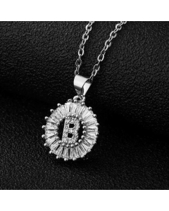 Fashion Stainless Steel Necklace Plating Zircon Letter Stainless Steel Necklaces-Steel Color-B