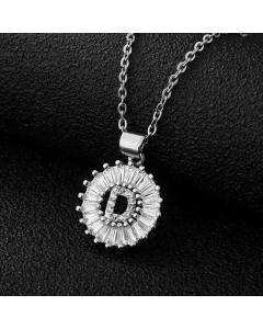 Fashion Stainless Steel Necklace Plating Zircon Letter Stainless Steel Necklaces-Steel Color-D