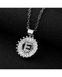 Fashion Stainless Steel Necklace Plating Zircon Letter Stainless Steel Necklaces-Steel Color-E