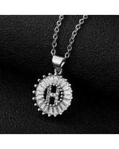 Fashion Stainless Steel Necklace Plating Zircon Letter Stainless Steel Necklaces-Steel Color-H