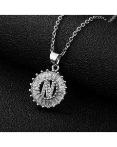 Fashion Stainless Steel Necklace Plating Zircon Letter Stainless Steel Necklaces-Steel Color-N