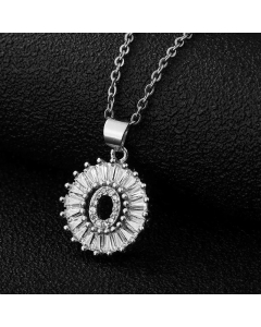 Fashion Stainless Steel Necklace Plating Zircon Letter Stainless Steel Necklaces-Steel Color-O