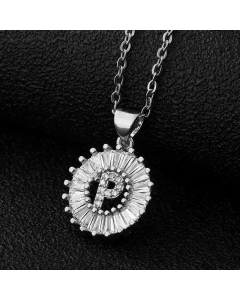 Fashion Stainless Steel Necklace Plating Zircon Letter Stainless Steel Necklaces-Steel Color-P