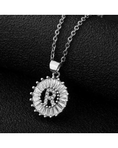 Fashion Stainless Steel Necklace Plating Zircon Letter Stainless Steel Necklaces-Steel Color-R