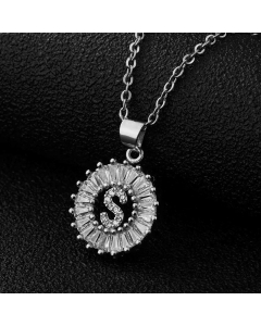 Fashion Stainless Steel Necklace Plating Zircon Letter Stainless Steel Necklaces-Steel Color-S