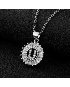 Fashion Stainless Steel Necklace Plating Zircon Letter Stainless Steel Necklaces-Steel Color-U