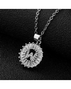 Fashion Stainless Steel Necklace Plating Zircon Letter Stainless Steel Necklaces-Steel Color-W