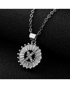 Fashion Stainless Steel Necklace Plating Zircon Letter Stainless Steel Necklaces-Steel Color-X