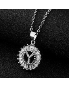 Fashion Stainless Steel Necklace Plating Zircon Letter Stainless Steel Necklaces-Steel Color-Y