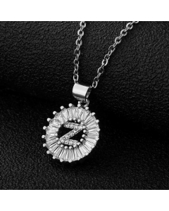 Fashion Stainless Steel Necklace Plating Zircon Letter Stainless Steel Necklaces-Steel Color-Z