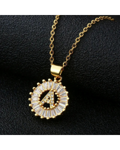 Fashion Stainless Steel Necklace Plating Zircon Letter Stainless Steel Necklaces-Gold Color-A