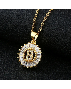 Fashion Stainless Steel Necklace Plating Zircon Letter Stainless Steel Necklaces-Gold Color-B