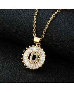 Fashion Stainless Steel Necklace Plating Zircon Letter Stainless Steel Necklaces-Gold Color-D