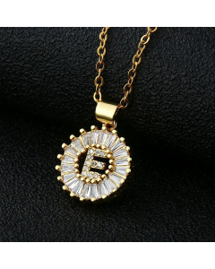 Fashion Stainless Steel Necklace Plating Zircon Letter Stainless Steel Necklaces-Gold Color-E
