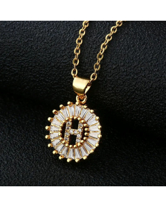 Fashion Stainless Steel Necklace Plating Zircon Letter Stainless Steel Necklaces-Gold Color-H