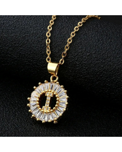 Fashion Stainless Steel Necklace Plating Zircon Letter Stainless Steel Necklaces-Gold Color-I