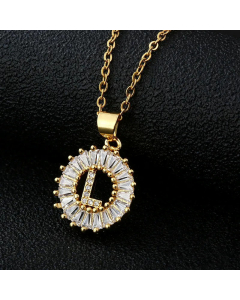 Fashion Stainless Steel Necklace Plating Zircon Letter Stainless Steel Necklaces-Gold Color-L