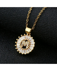 Fashion Stainless Steel Necklace Plating Zircon Letter Stainless Steel Necklaces-Gold Color-M