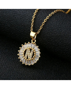 Fashion Stainless Steel Necklace Plating Zircon Letter Stainless Steel Necklaces-Gold Color-N
