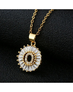 Fashion Stainless Steel Necklace Plating Zircon Letter Stainless Steel Necklaces-Gold Color-O