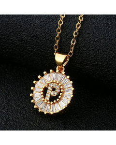 Fashion Stainless Steel Necklace Plating Zircon Letter Stainless Steel Necklaces-Gold Color-P