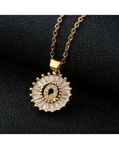 Fashion Stainless Steel Necklace Plating Zircon Letter Stainless Steel Necklaces-Gold Color-Q